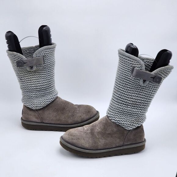 UGG Australia Shaina Knit Cuff Button Gray Slouch Boots in Size 8 - Picture 4 of 14